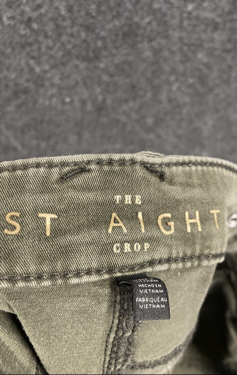 White House Black Market Women's The Straight Crop Pants Olive Green Sz Medium