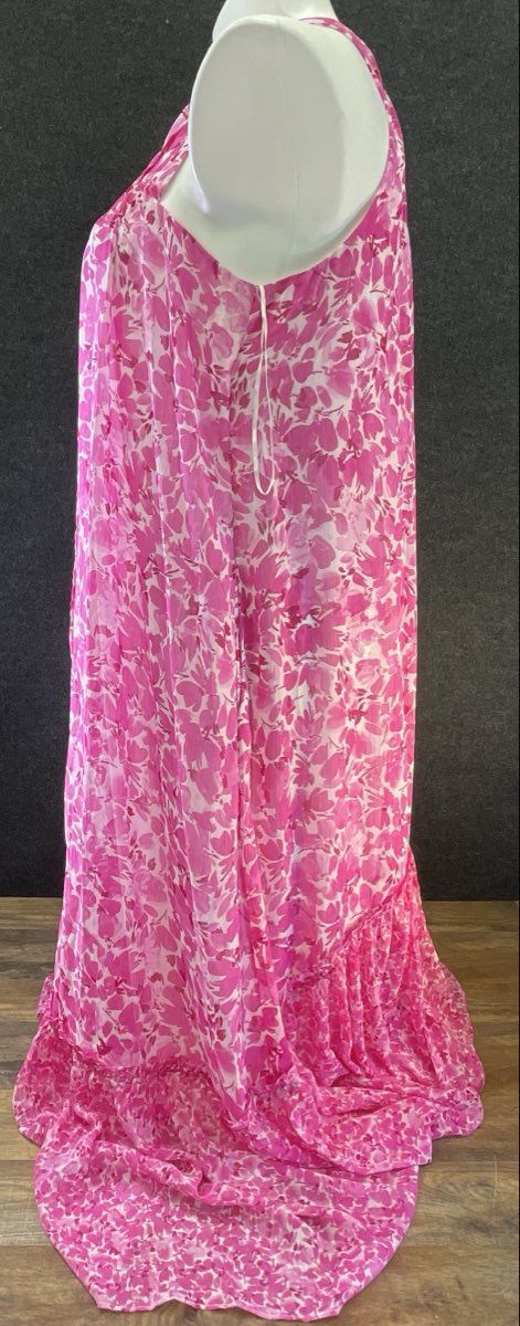 Vince Camuto Women's Hot Pink Floral High Neck Halter Maxi Dress NWT Sz L