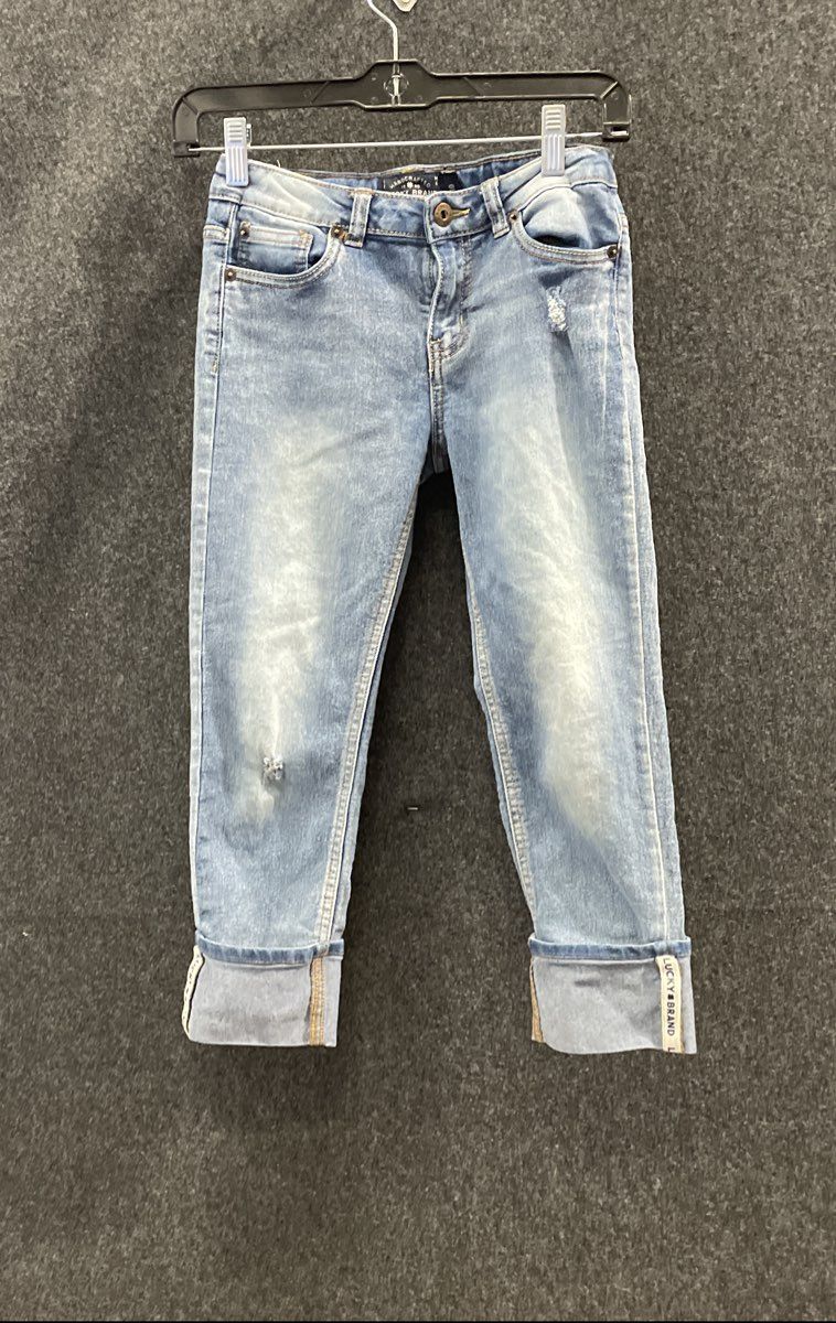 Lucky Brand Girls Blue Dylan Boyfriend Jeans Distressed Adjustable Waist Sz 10