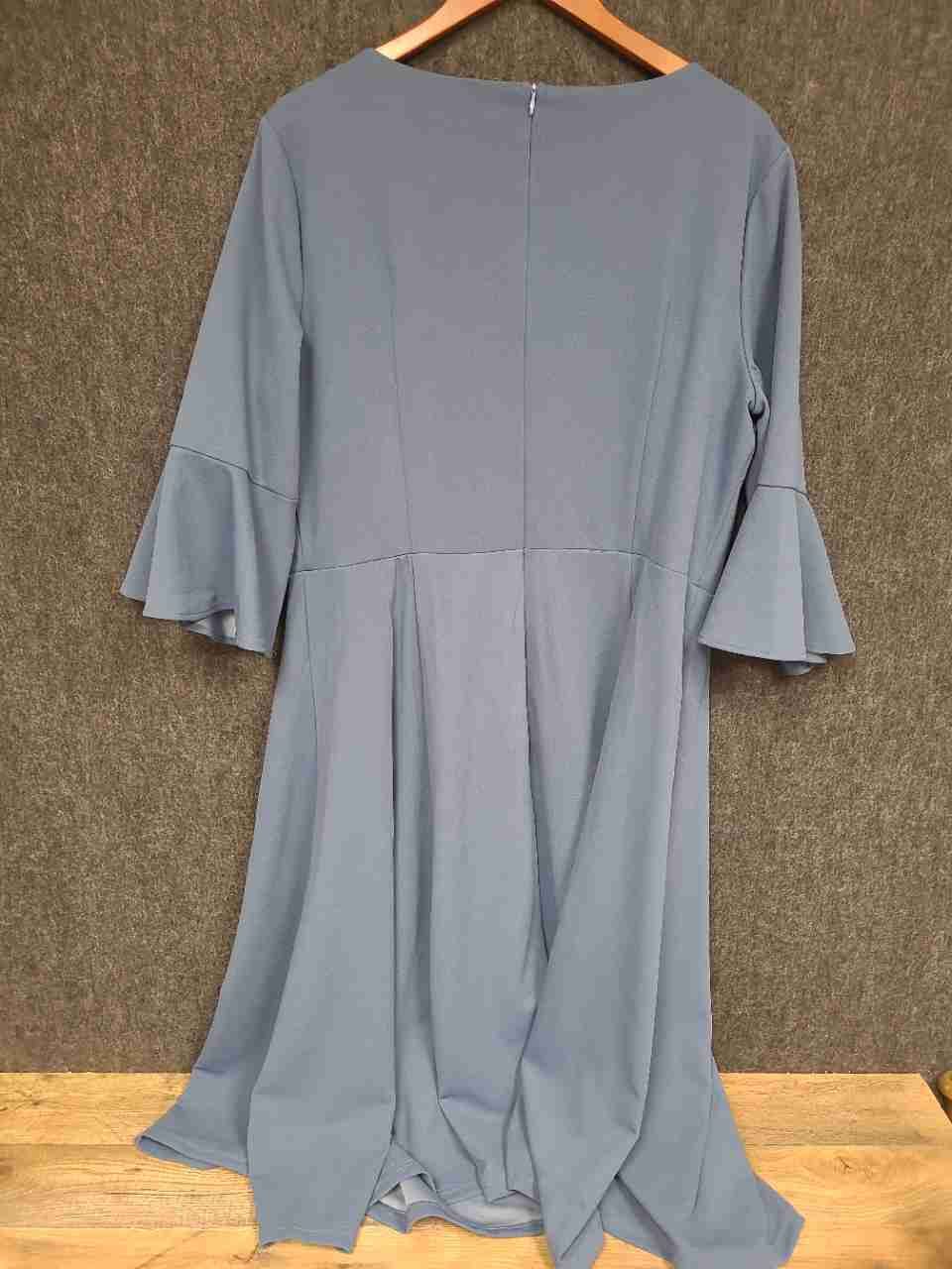 Homrain Women's Blue Bell Sleeve Ruffle A-Line Stretch Dress Sz 3XL