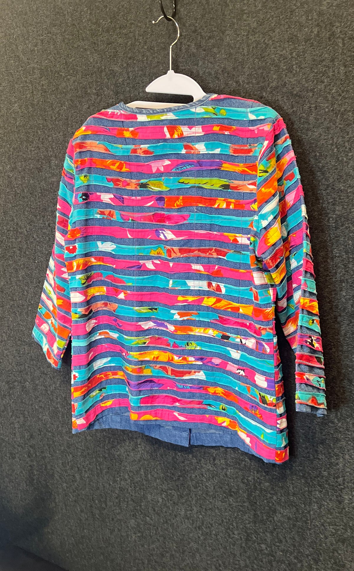 Choices Women's Multicolor Rainbow Striped Patchwork Button Front Shirt Sz S