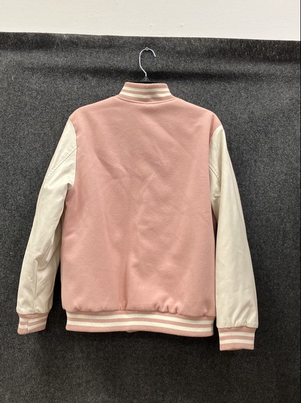 Fashion Nova Women's Pink Varsity Jacket Faux Leather Sleeves Quilted Sz M