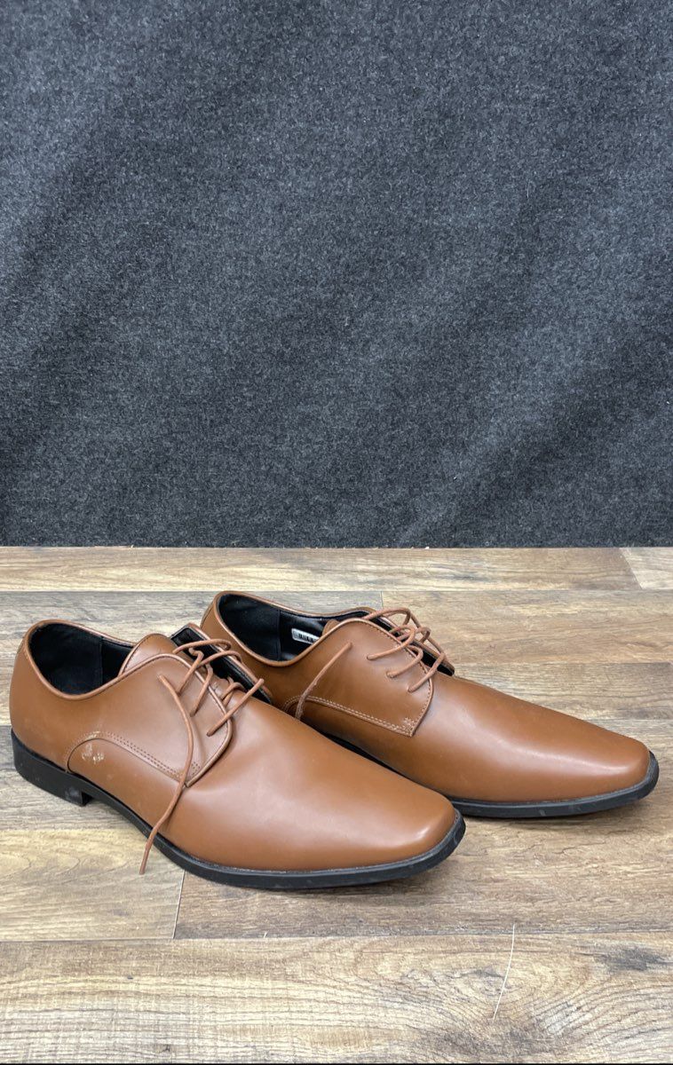 Joseph Abboud Brown Faux Leather Square Toe Derby Dress Shoes Men's Size 14M