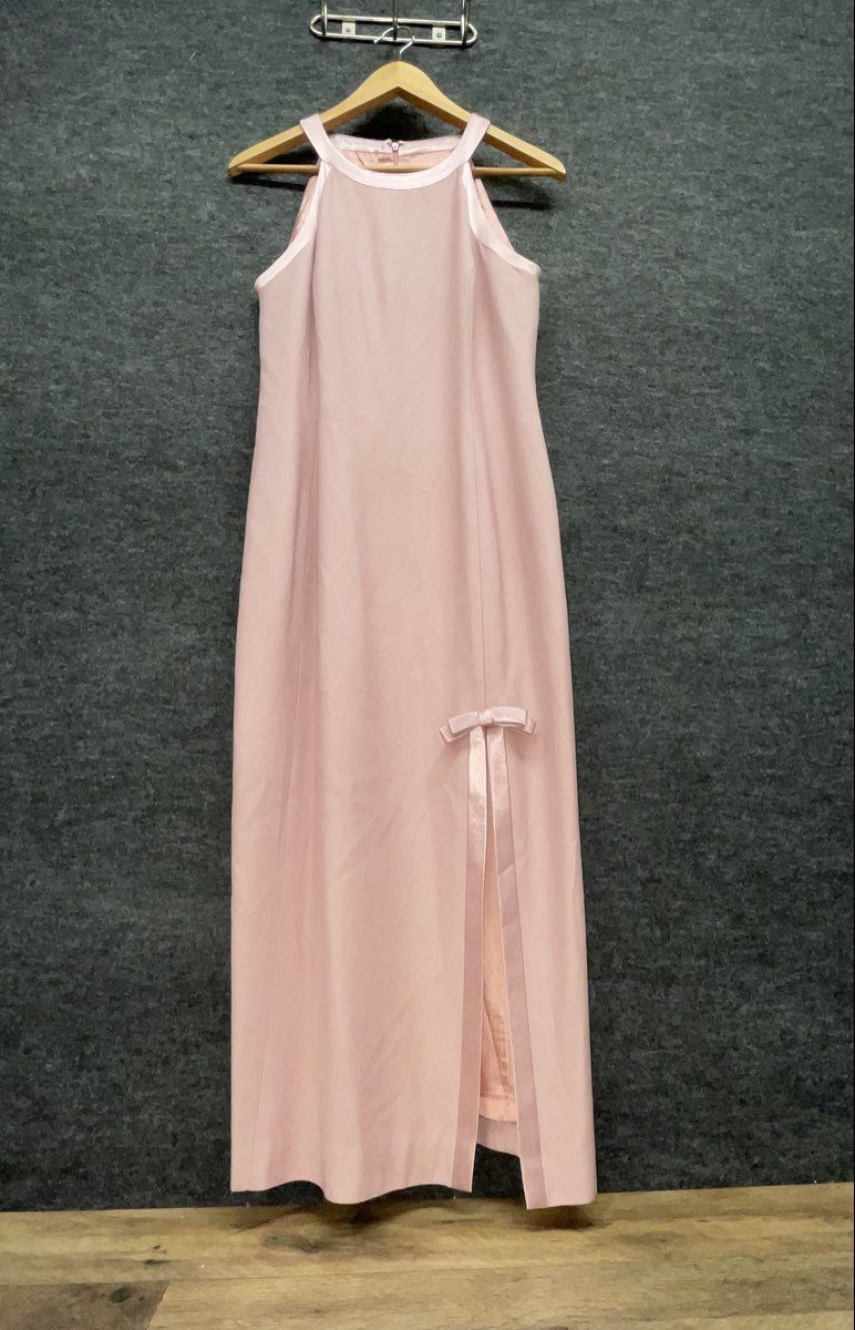 Datiani Women's Pink Halter Neck Maxi Dress Bow Detail Side Slit Gown