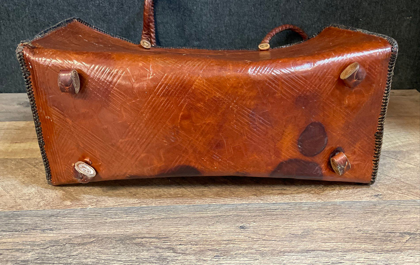 Vintage 1970s Brown Tooled Leather Handbag and Matching Wallet Set