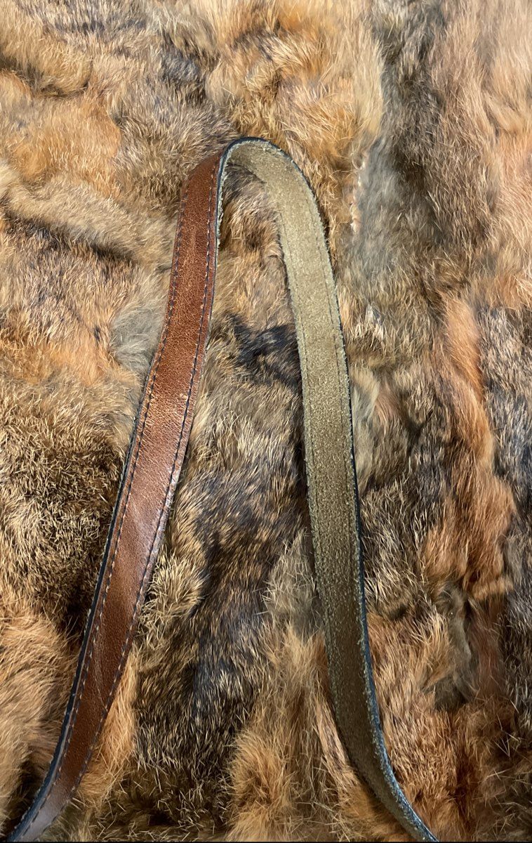 Vintage 1970s Brown Real Fur Shoulder Bag Handbag Leather Strap