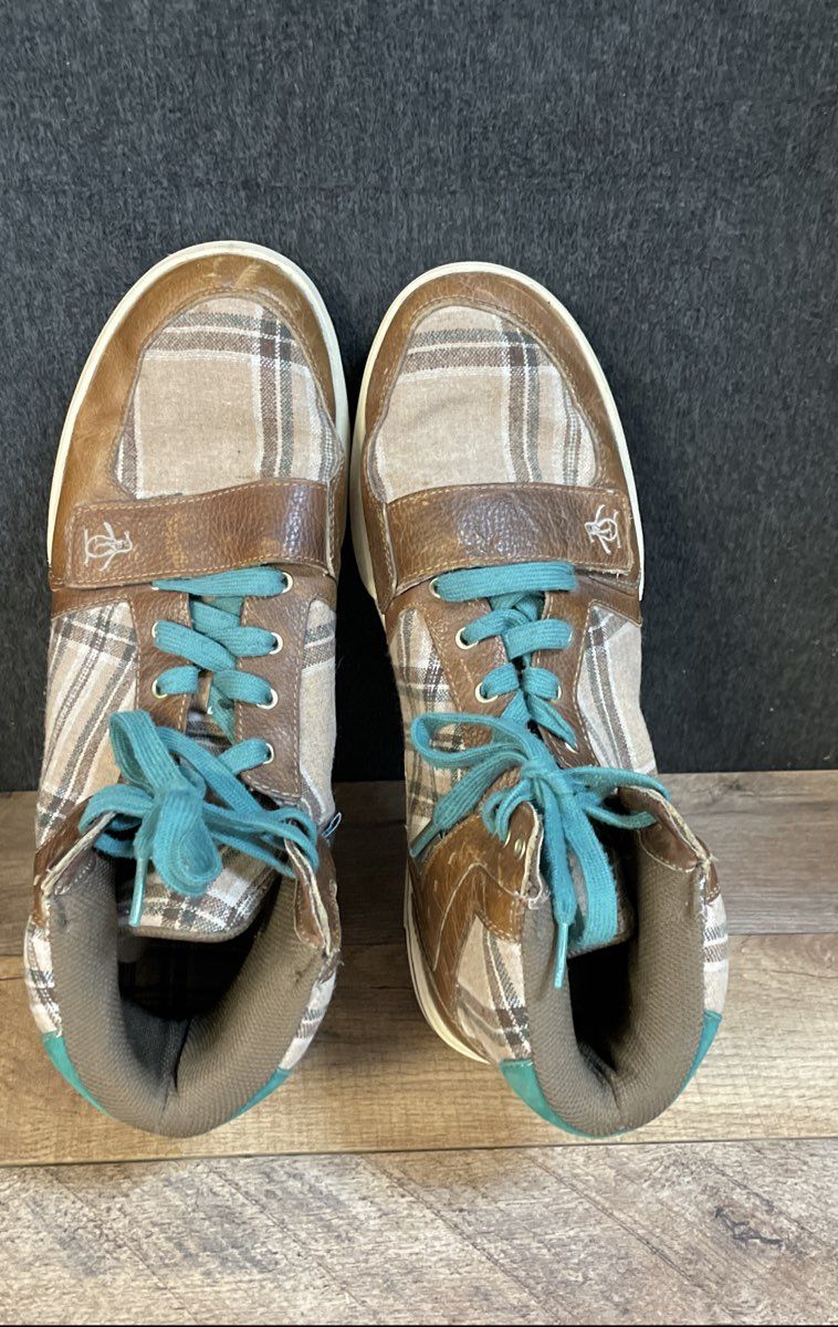 Original Penguin Moby Hi Brown Plaid Teal High Top Sneakers Men's Size 13