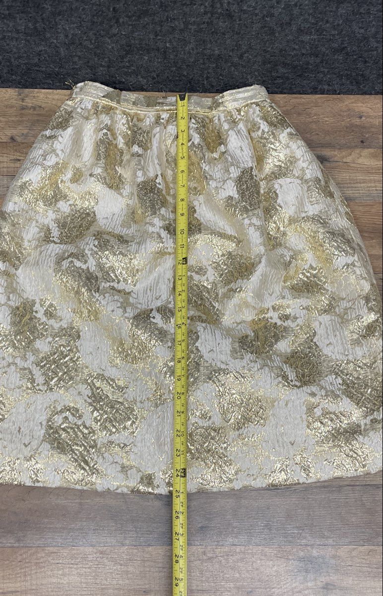 Vintage Women's Gold Metallic Floral Brocade High Waist A-Line Cocktail Skirt
