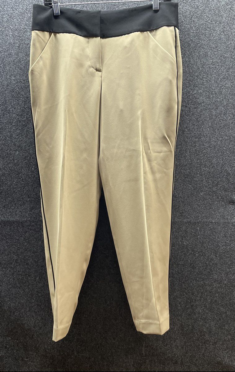 Ann Taylor Women's Beige Black Tuxedo Stripe Contrast Waist Pants Size 4 NWT