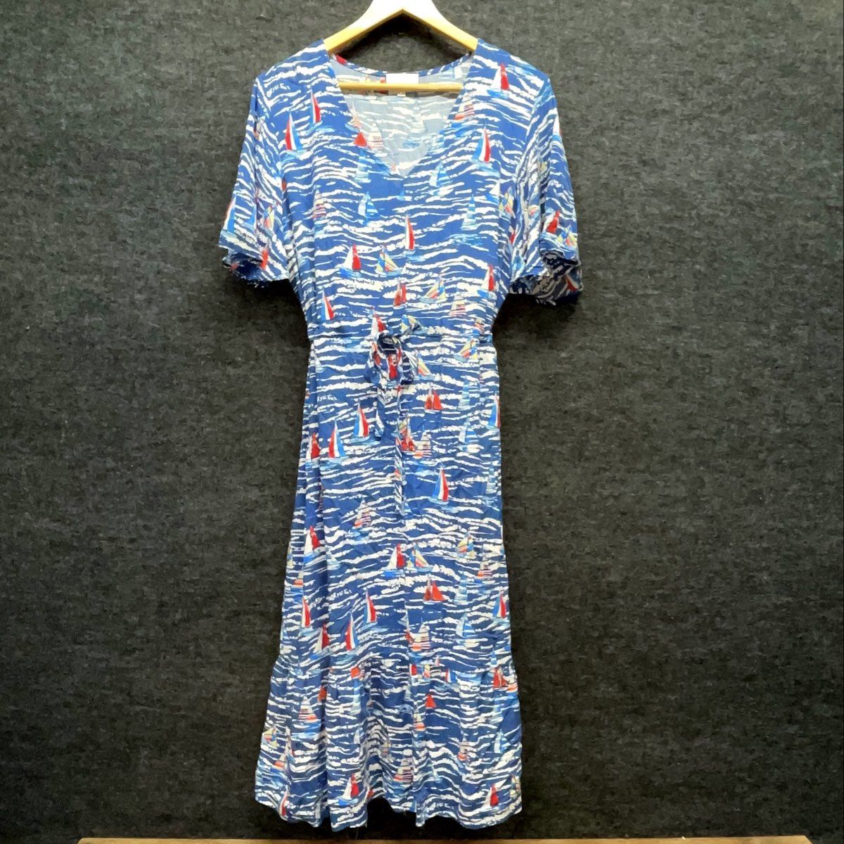 Stitch by Chenault Women's Blue Nautical Sailboat Print Rayon Tie Waist Midi XL