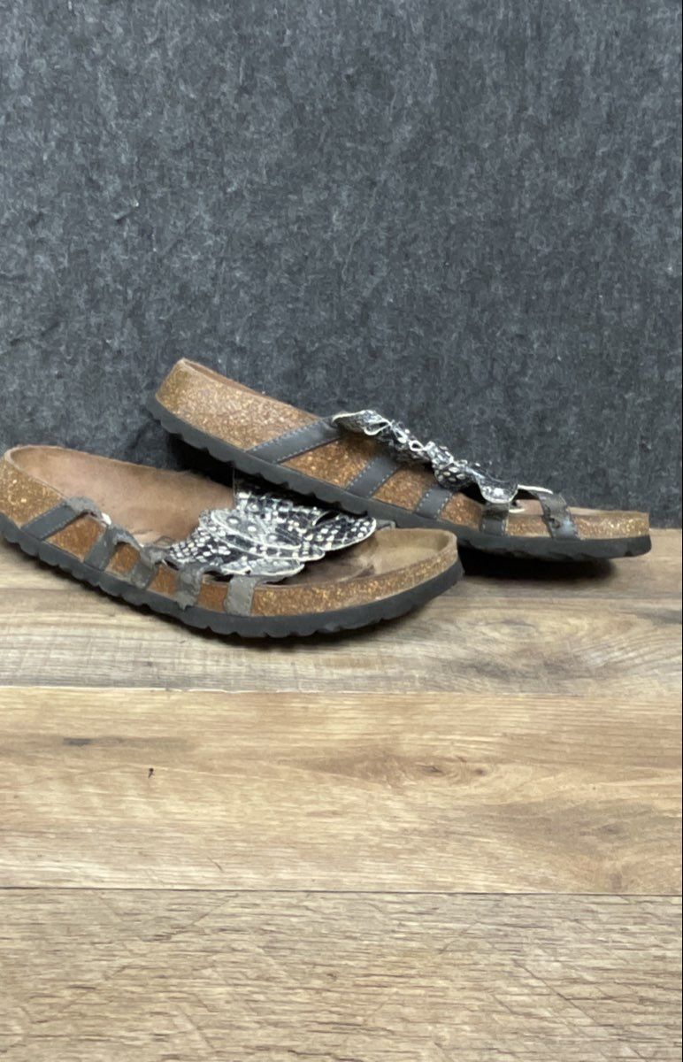 Birkenstock Pisa Grey Snake Embossed Multi-Strap Sandals Size Women's 9 EU 40