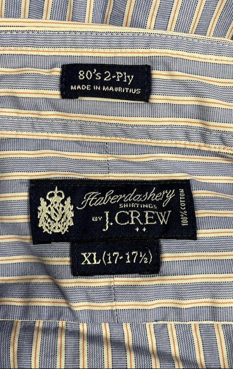 J. Crew Men's Blue Striped Haberdashery 80s 2-Ply Cotton Button Down Shirt Sz XL