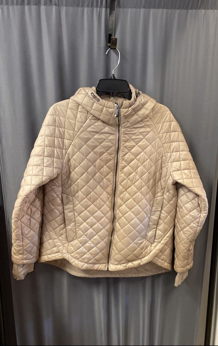 BCBGMAXAZRIA Women's Tan Quilted Puffer Jacket Hooded Eco-Friendly Fill Sz M