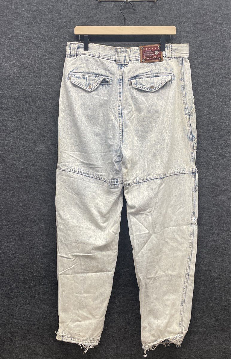 Vintage 90s Nuovo Men's Acid Wash Ripped Distressed Cargo Carpenter Pants