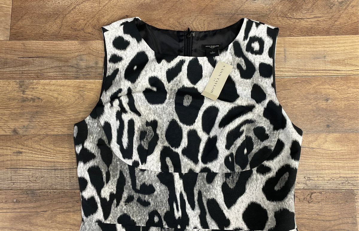 Ann Taylor Women's Leopard Print Sleeveless Sheath Dress Black Gray NWT Sz 4