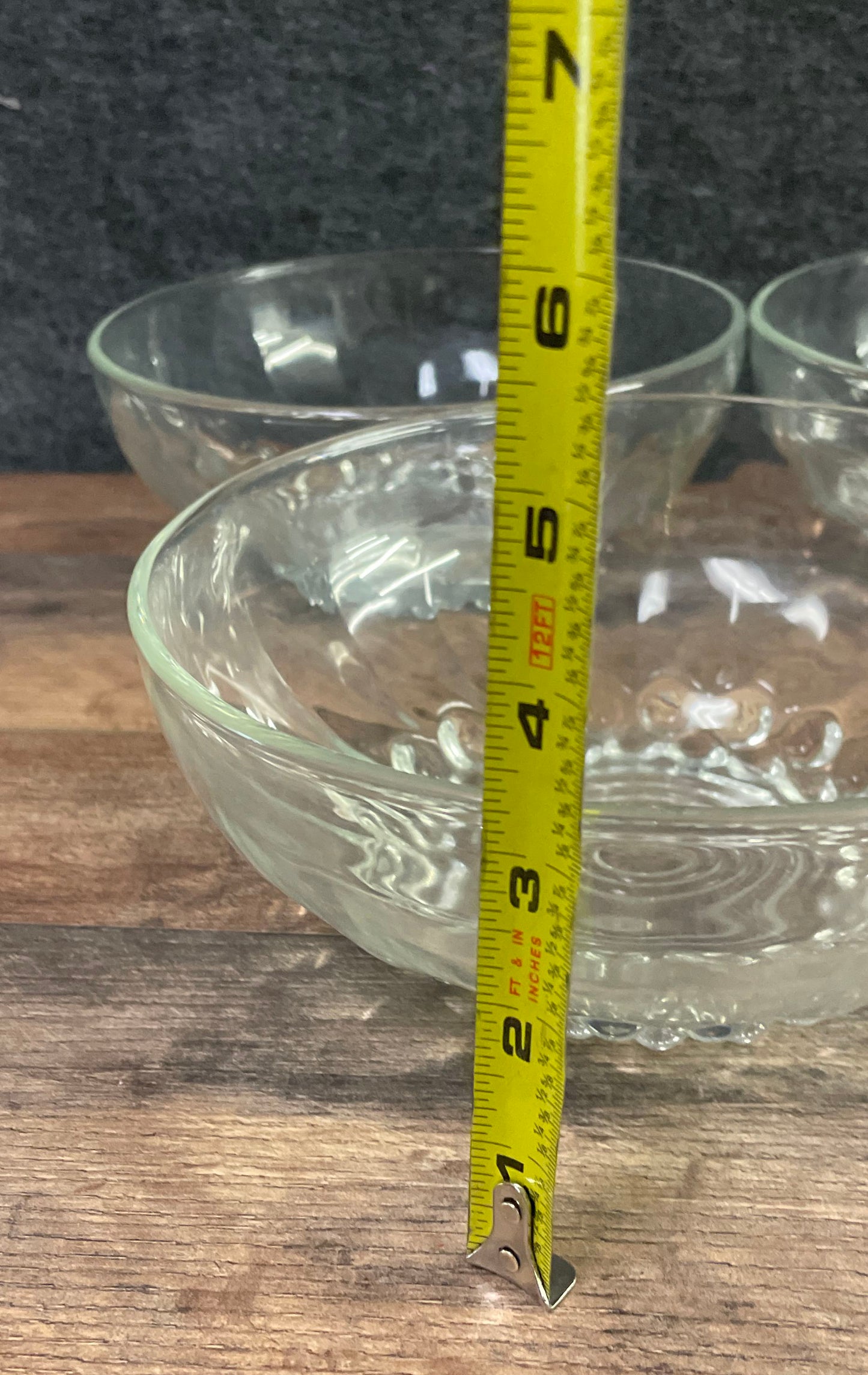 Pressed Glass Bubble Bottom Dessert Bowls 6 Piece Set Clear Vintage