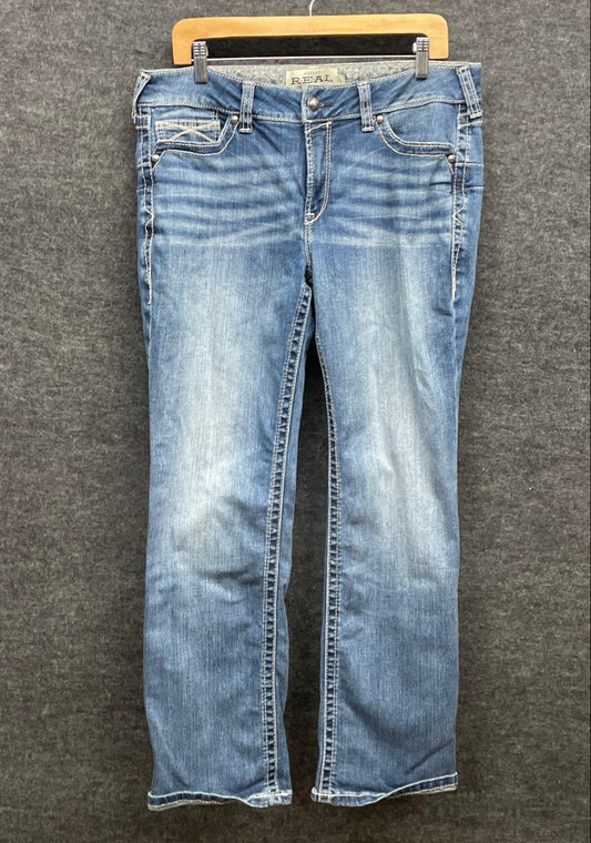 Ariat Women's REAL Denim Blue Medium Wash Embroidered Back Pocket Jeans Sz 32S