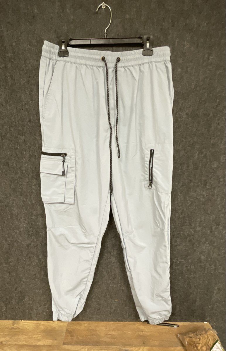 PacSun Men's Light Blue Technical Nylon Cargo Jogger Pants Drawstring Size L