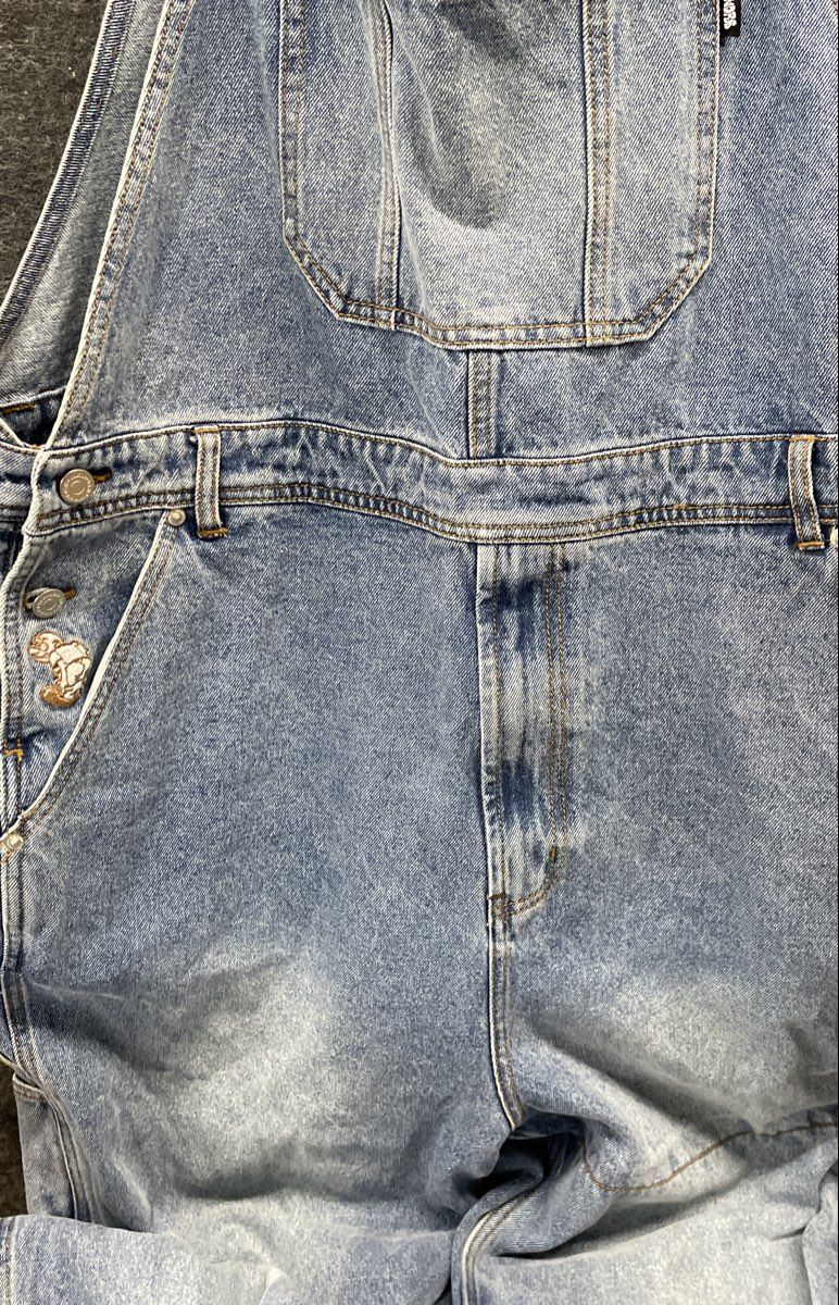 WKNDRS Men's Light Wash Denim Wide Fit Carpenter Overalls XL