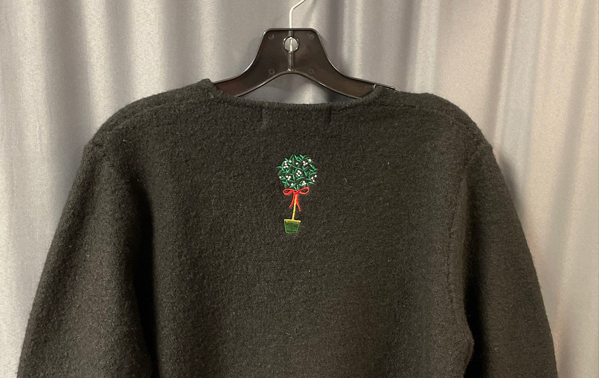 Karen Scott Petites Women's Black Wool Holiday Embroidered Cardigan Sz PL