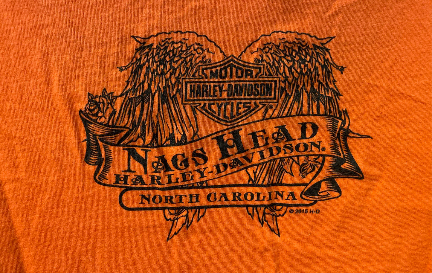 Harley-Davidson Nags Head NC Jeweled Logo Orange Short Sleeve Tee Sz L