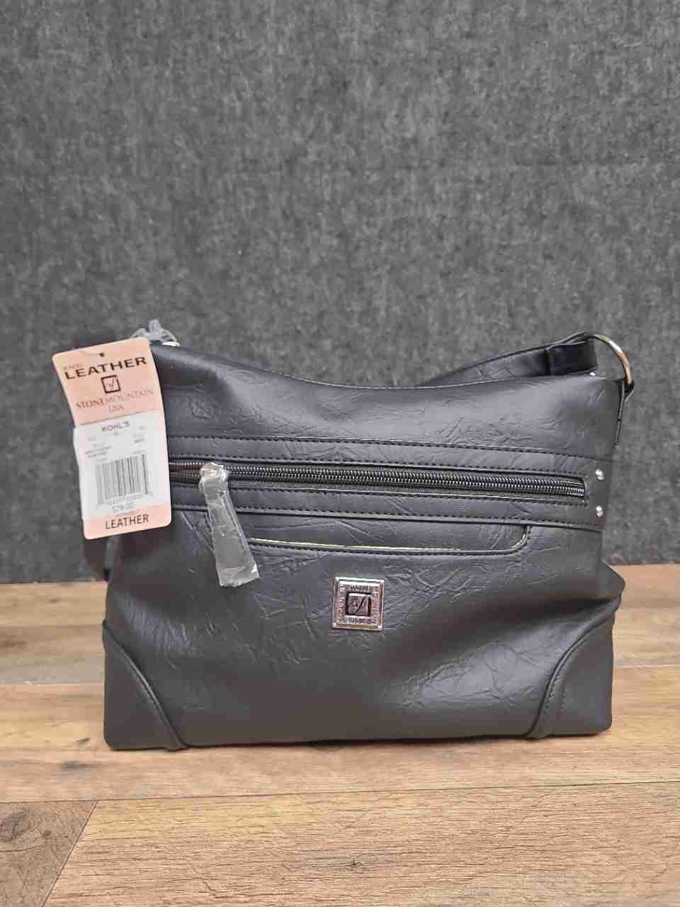 Stone Mountain Black Bonded Leather Irene Hobo Crossbody Bag NWT