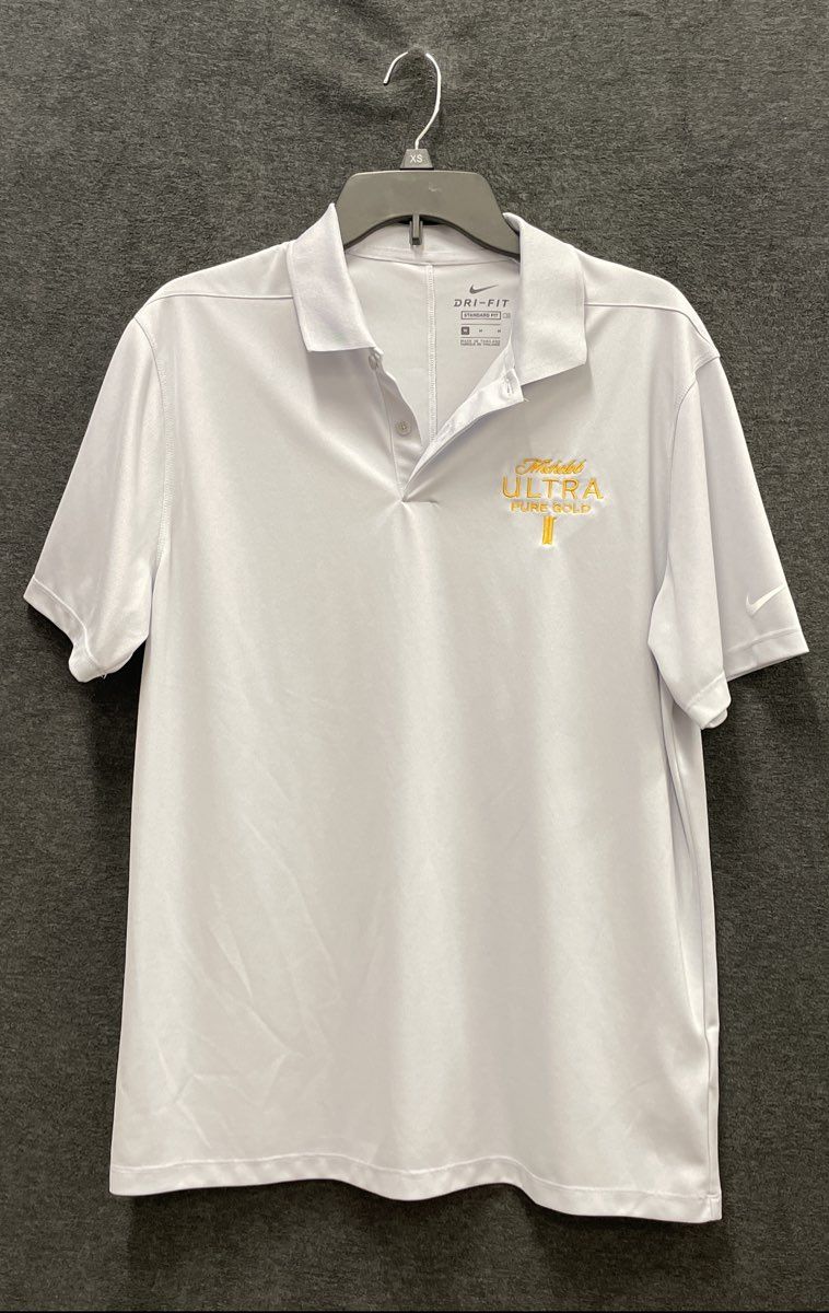 Nike Men's Michelob Ultra Pure Gold Dri-FIT Polo Shirt White Embroidered Sz M