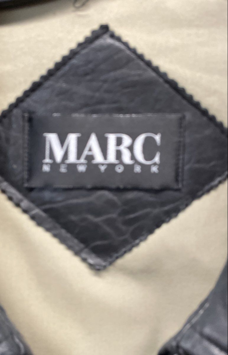 Marc New York Men's Black Leather Bomber Jacket Vintage 90s Full Zip Coat