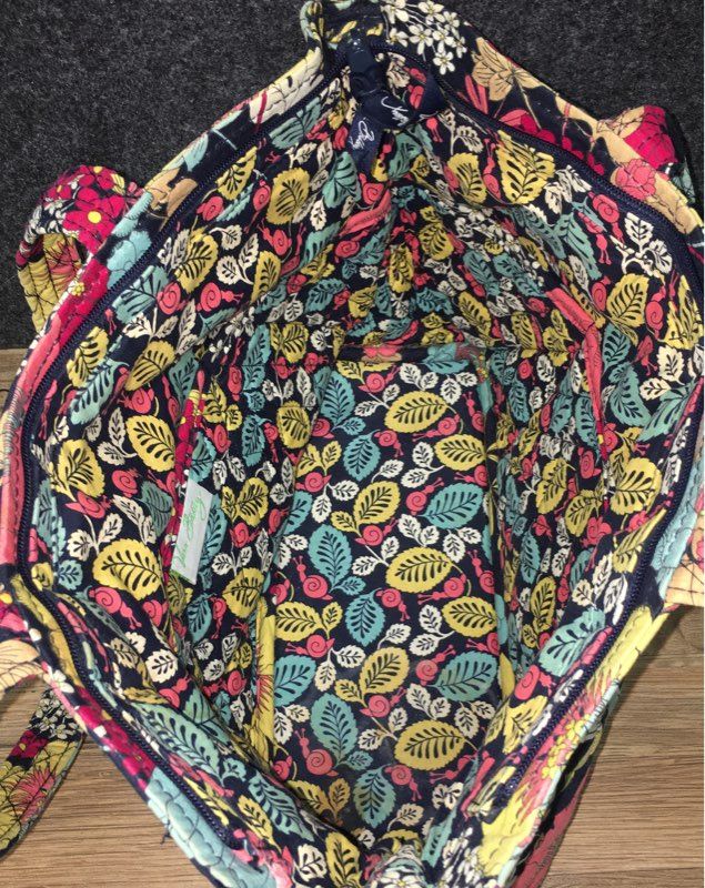 Vera Bradley Happy Snails Quilted Cotton Tote Bag Large Floral Shoulder Bag