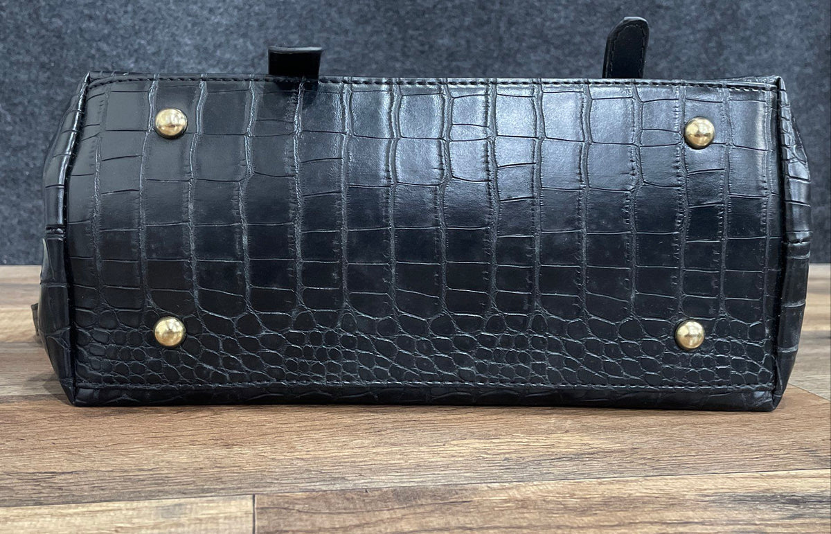 Harper & Hyde Black Croc Embossed Leather Satchel Handbag Crossbody Bag