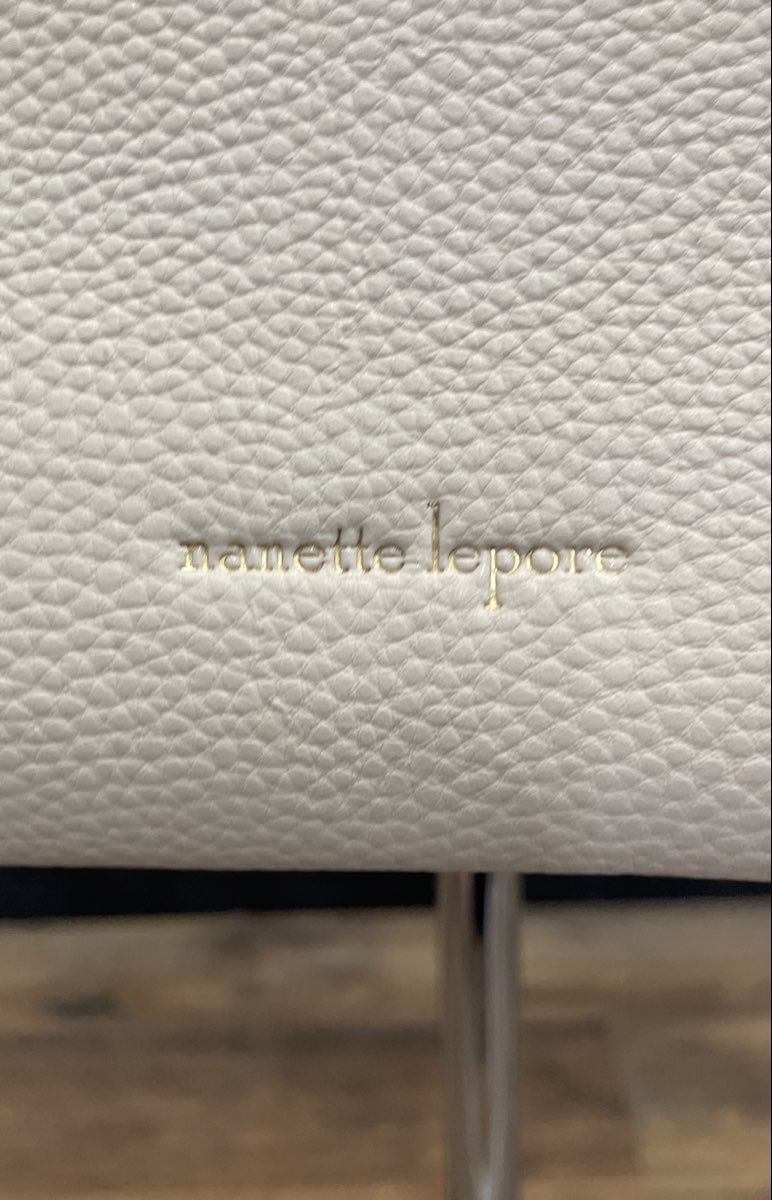 Nanette Lepore White Pebbled Satchel Handbag Crossbody Bag Gold Hardware
