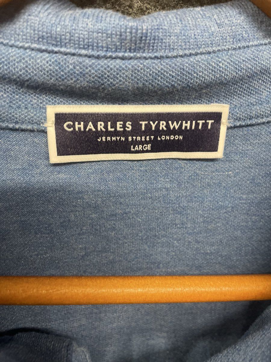 Charles Tyrwhitt Men's Blue Heather Short Sleeve Cotton Stretch Polo Sz L