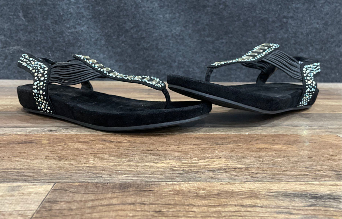 Kim Rogers Black Embellished Rhinestone Thong Slingback Sandals Size 6.5M