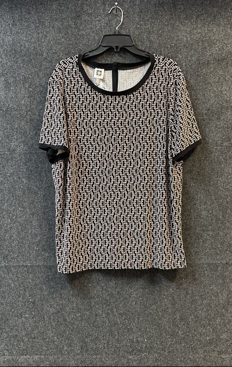 Anne Klein Women's Black Pink White Geometric Knit Top Back Button NWT Sz 3X