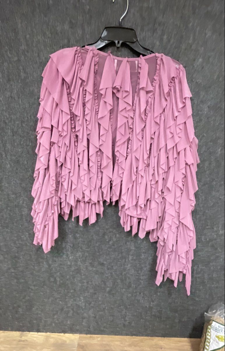 Wonder by Christian Siriano Women's Mauve Tiered Ruffle Mesh Shrug Top Sz 1X