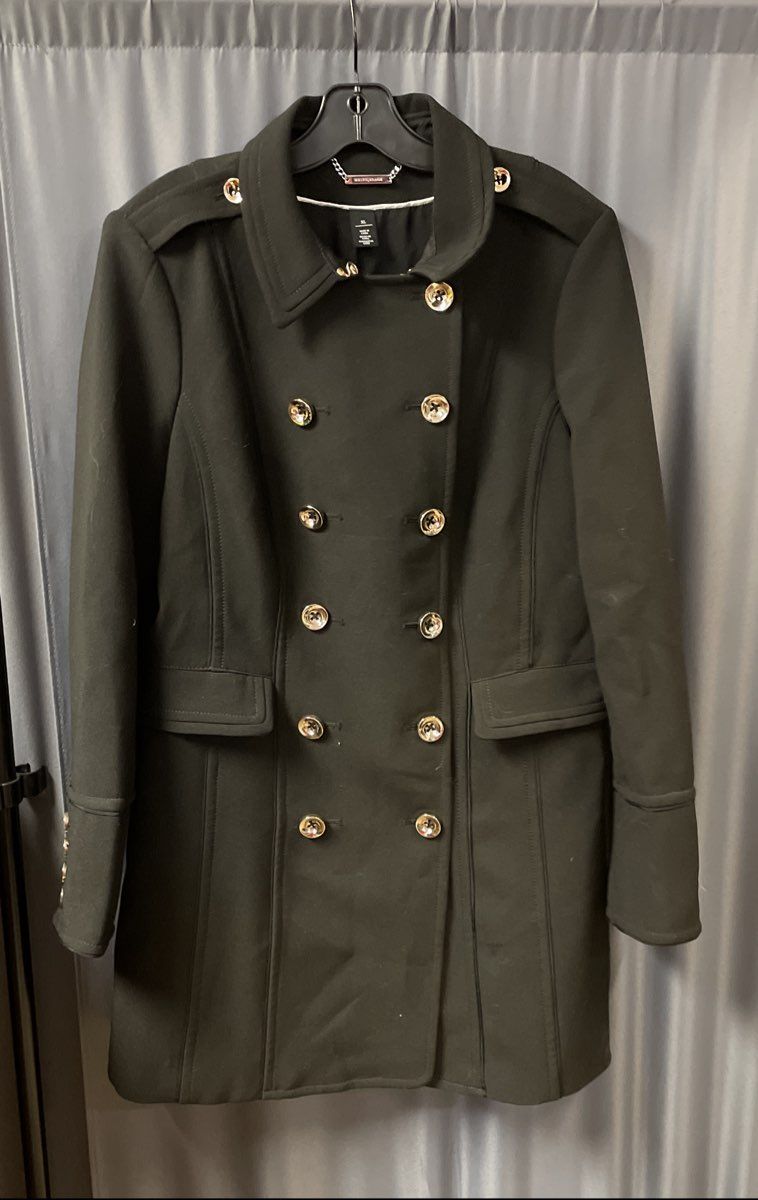 White House Black Market Women's Black Double Breasted Pleated Jacket Sz XL