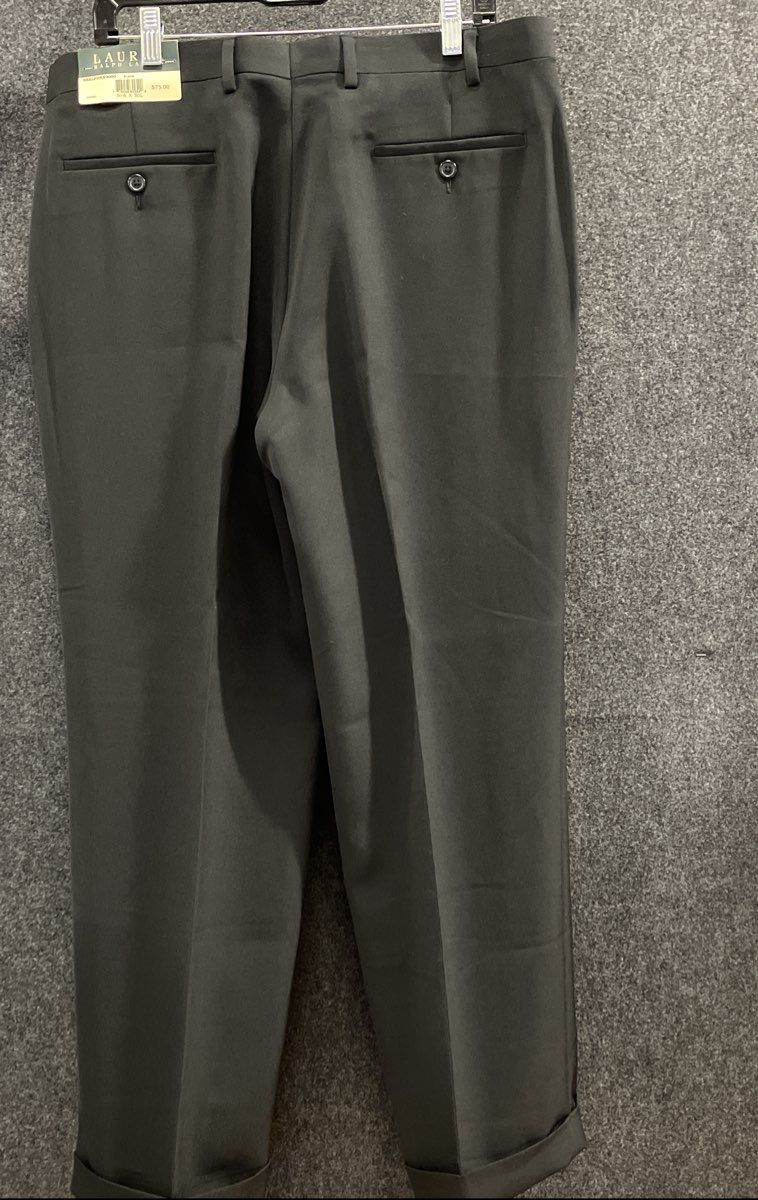 Lauren Ralph Lauren Men's Black Pleated Cuffed Dress Pants Sz 36x30 NWT