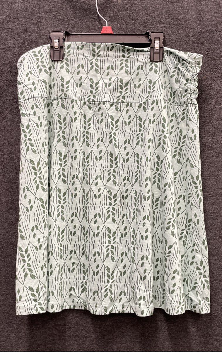 Toad & Co Women's Mint Green Botanical Leaf Print Ruched Side Skirt Size L