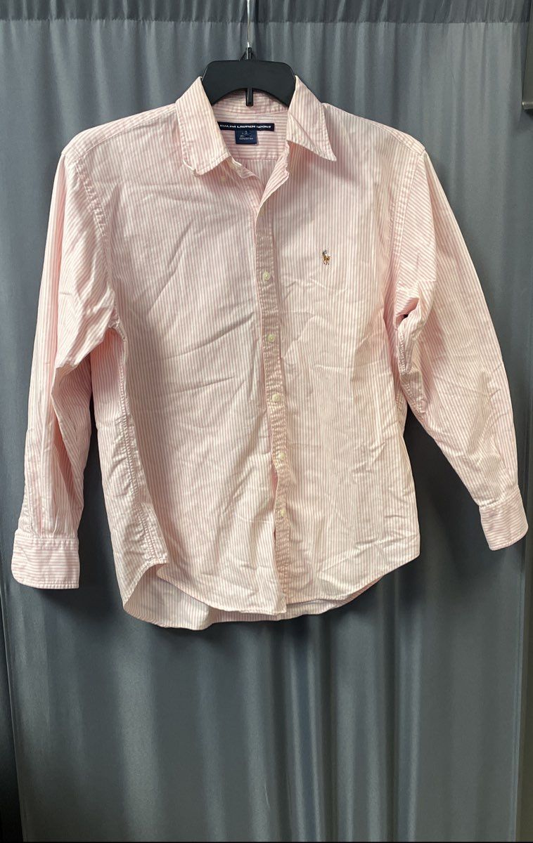 Ralph Lauren Sport Women's Pink White Striped Cotton Button Up Shirt Size 10