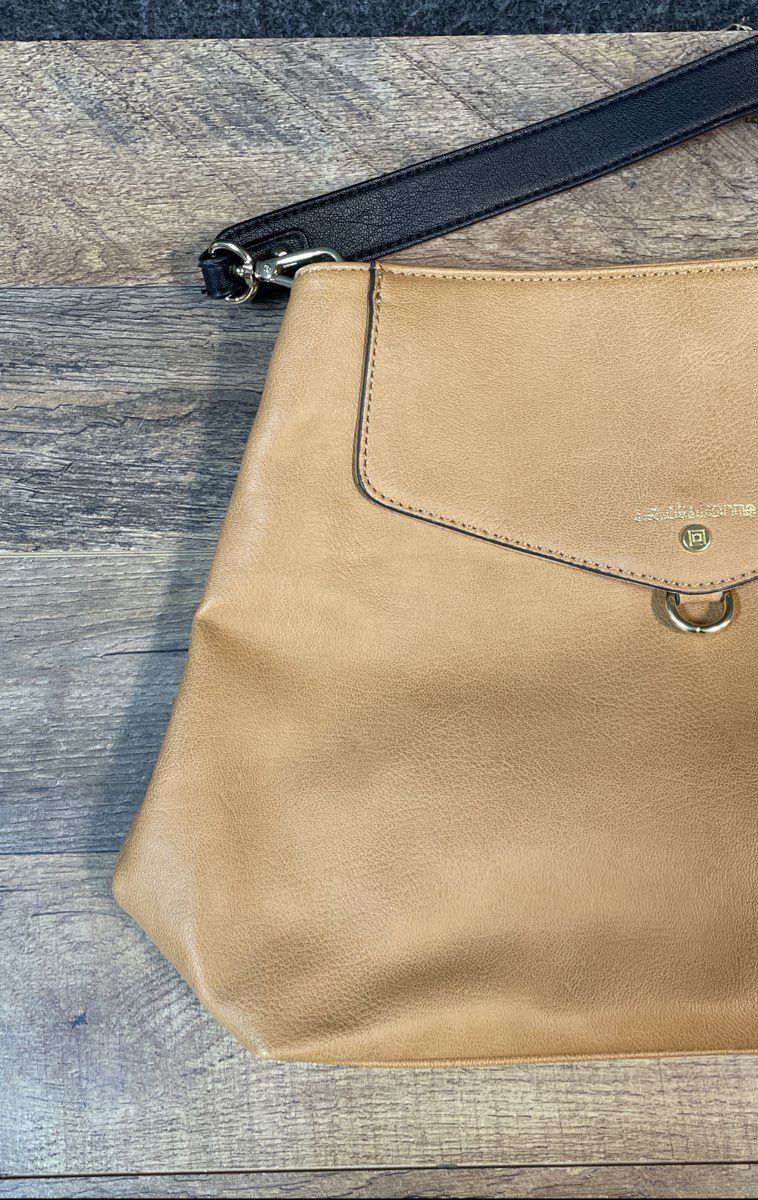Liz Claiborne Tan Faux Leather Shoulder Bag Brown Gold Hardware Large Handbag