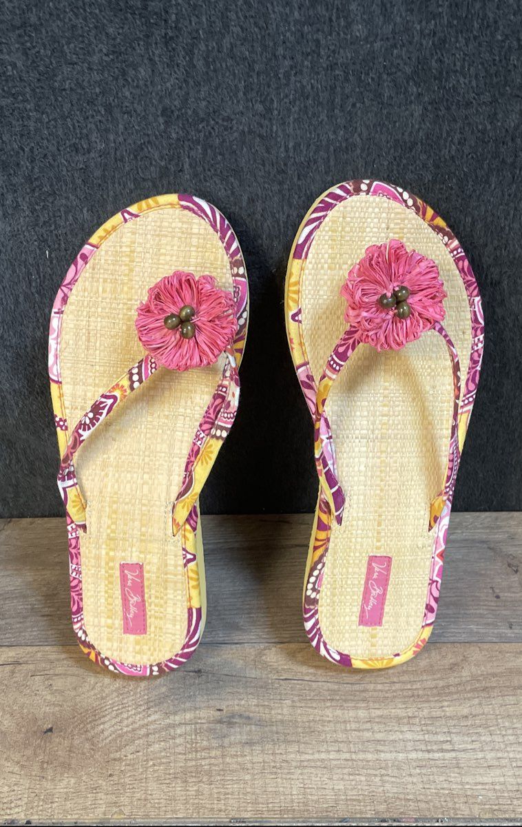 Vera Bradley Paisley Floral Raffia Flower Thong Sandals Flip Flops Size M