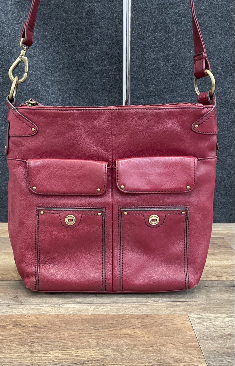 Stone Mountain Red Leather Crossbody Shoulder Bag Brass Hardware