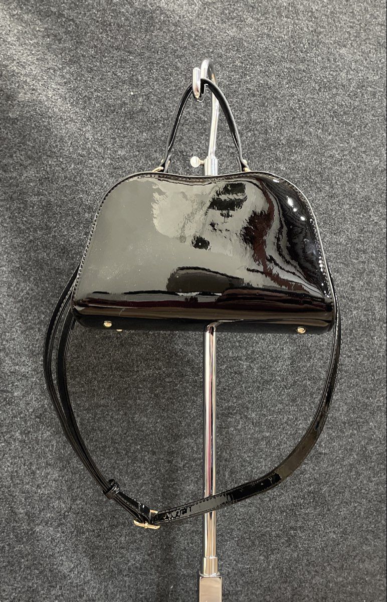Black Latex Rhinestone Kiss Lock Satchel Crossbody Handbag Gold Hardware