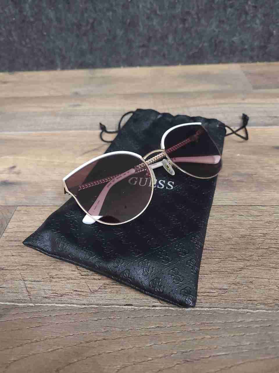 Guess Women's Gold White Cat Eye Sunglasses Chain Arms GF6092 Gradient Lens