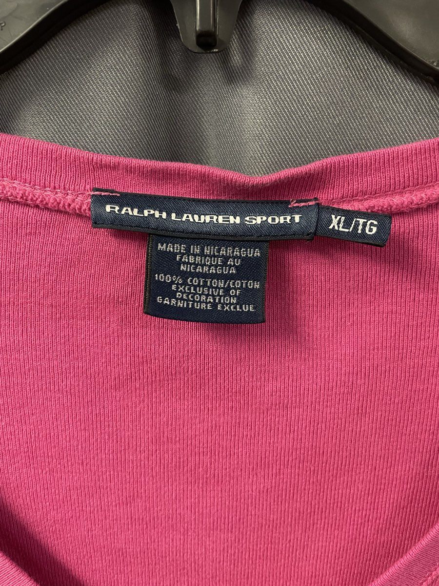 Ralph Lauren Sport Women's Pink V-Neck Short Sleeve Cotton Pony Logo Shirt XL