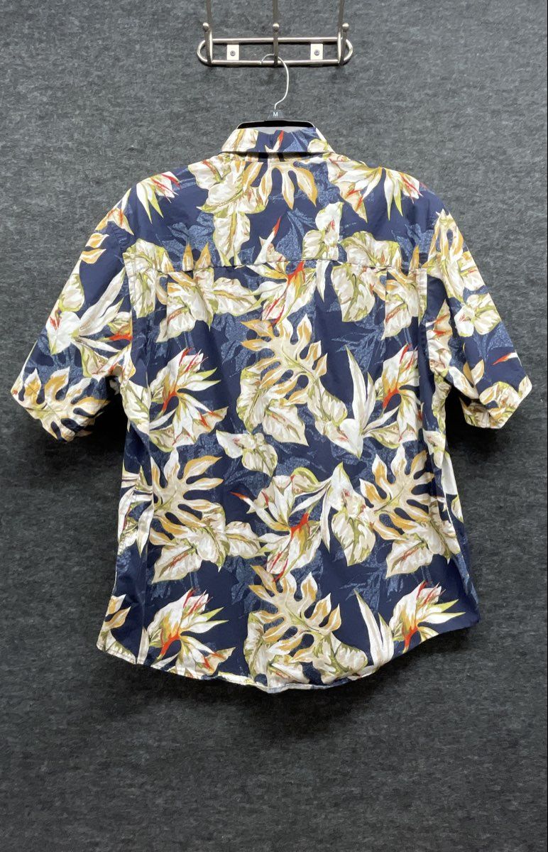 Vintage Y2K Crossings Men's Navy Blue Floral Bird of Paradise Cotton Shirt Sz L