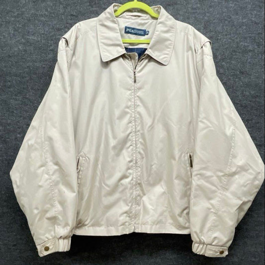 PGA Tour Men's Beige Full Zip Windbreaker Harrington Golf Jacket Sz XL