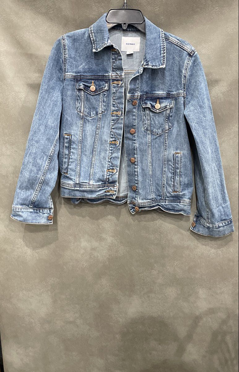 Old Navy Women's Medium Wash Blue Denim Trucker Jacket Size M Stretch