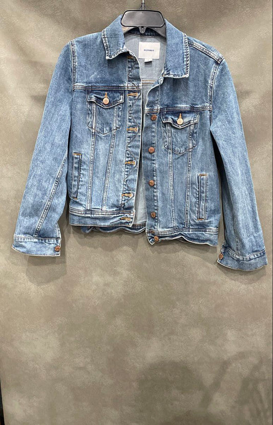 Old Navy Women's Medium Wash Blue Denim Trucker Jacket Size M Stretch