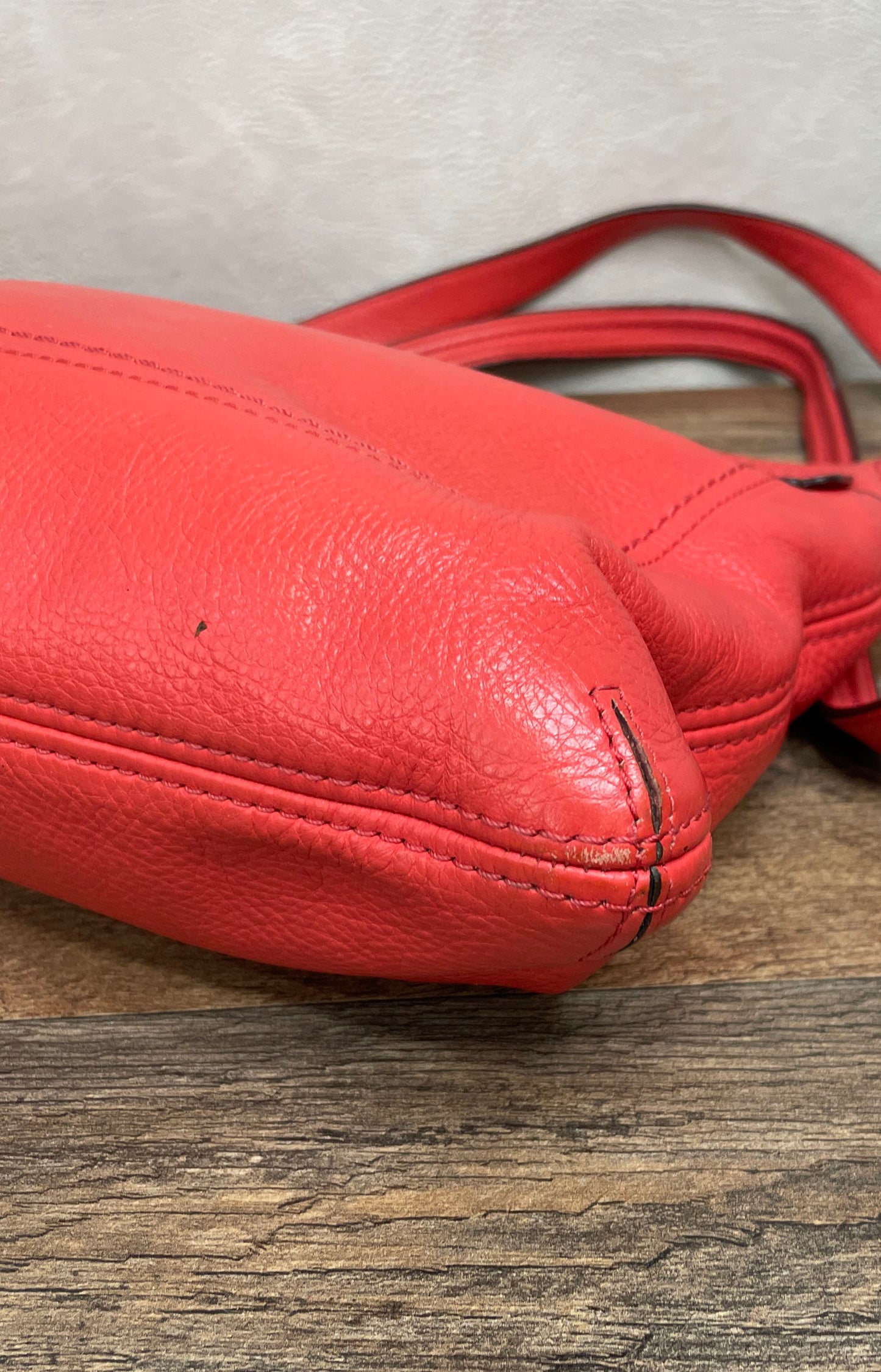 Coach Red Pebbled Leather Convertible Crossbody Shoulder Bag Silver 22421